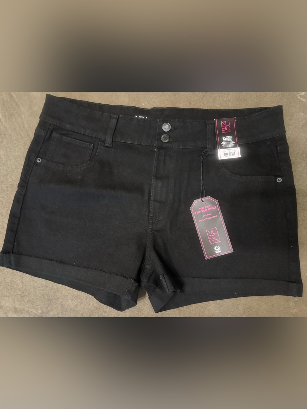 NOBO Black Mid-Rise 2-Button Jean Shorts